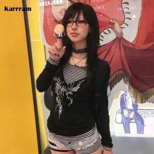 Chemise noire Y2K à manches longues