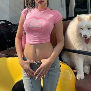 T-shirt court rose Y2K