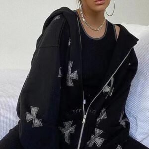 Ensemble sweat à capuche et pantalon de survêtement strass Cross Y2K