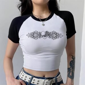 Tee-shirt blanc et noir Y2K Crop Top