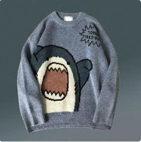 Pull imprimé requin dessin animé Y2K