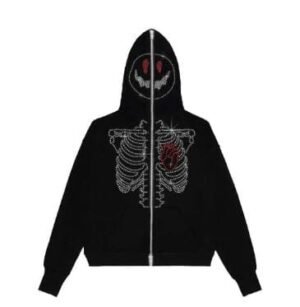 Sweat à capuche en strass Y2K Happy Skull