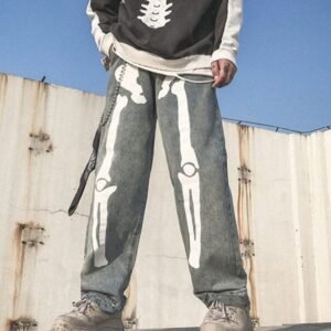 Pantalon en denim taille haute Y2K